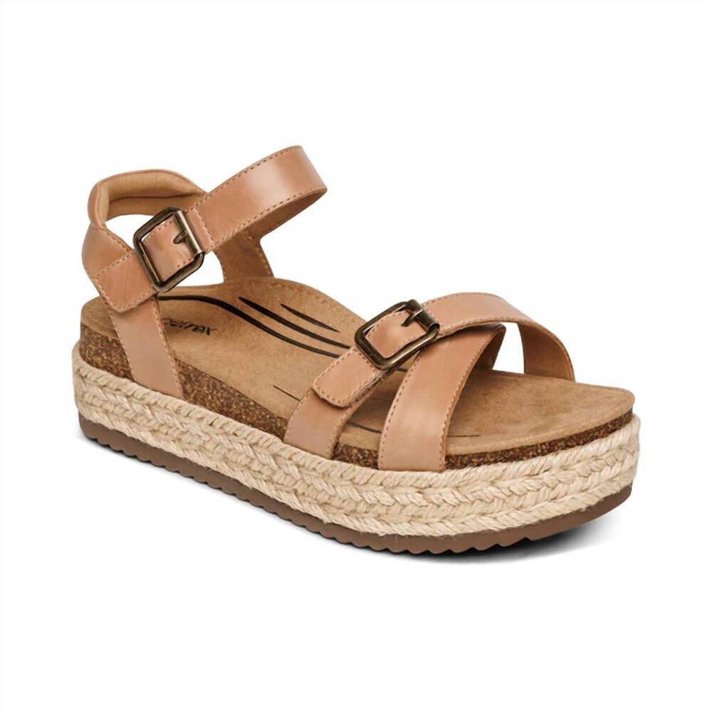NEW AETREX women's paula wedge sandal in camel